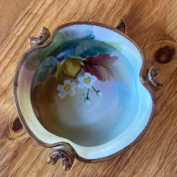 Vintage Morimura M Nippon Hand Painted Bowl Handles Beaded Moriage Floral - Picture 3 of 16